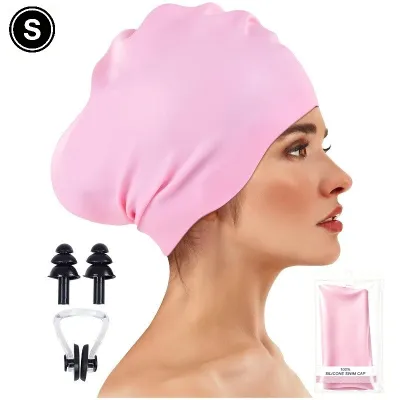 Women Fashion Solid Color No Head Increase Capacity Strong Waterproof Silicone Swimming Cap