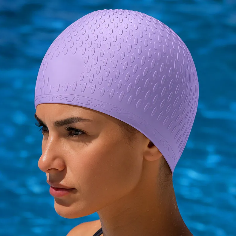 Fashion Solid Color Silicone Anti-Ear Water Drop High Elastic Swimming Cap