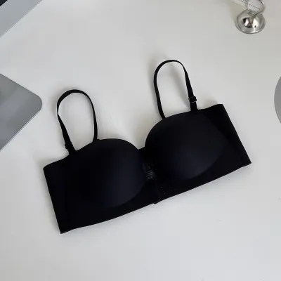Women Fashion Simple Solid Color Front Buckle Non-Slip Invisible Seamless Push-Up Bra