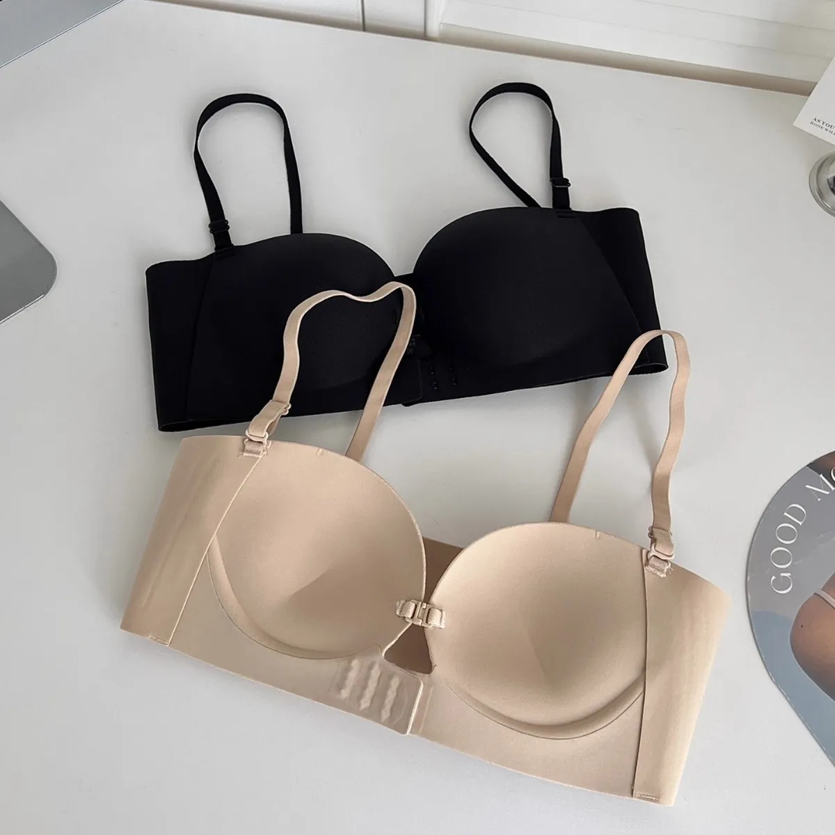Women Fashion Simple Solid Color Front Buckle Non-Slip Invisible Seamless Push-Up Bra