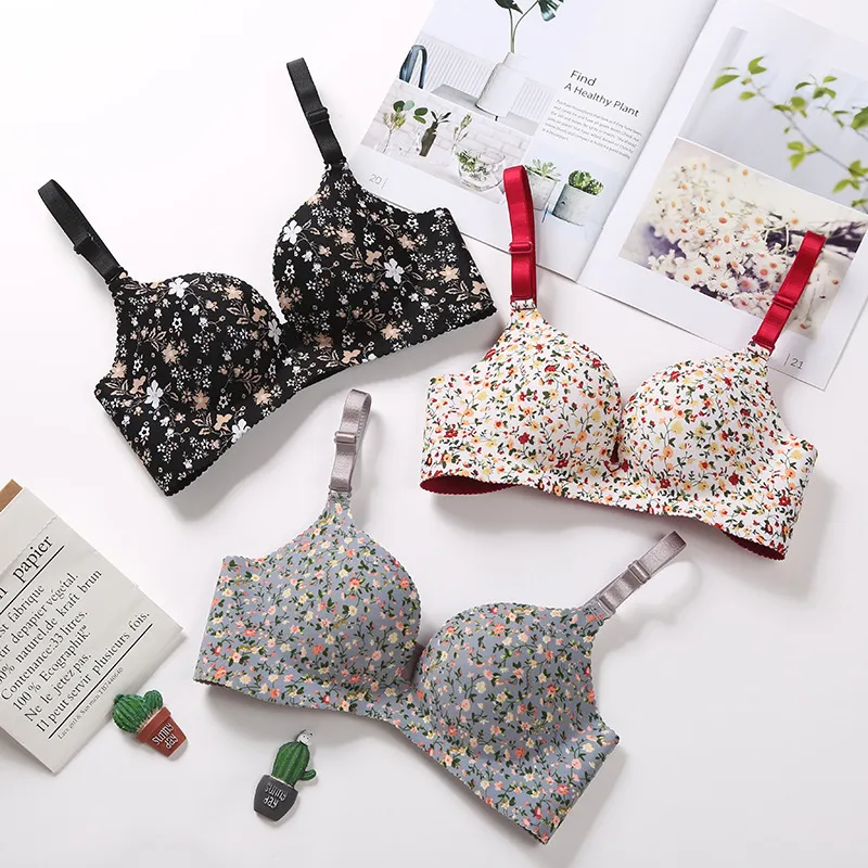 Women Fashion Sexy Printed Seamless Without Steel Ring Gathered Bra