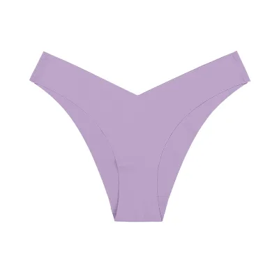 Women Fashion Solid Color Simple Low-Waist Seamless Ice Silk Thin Thong