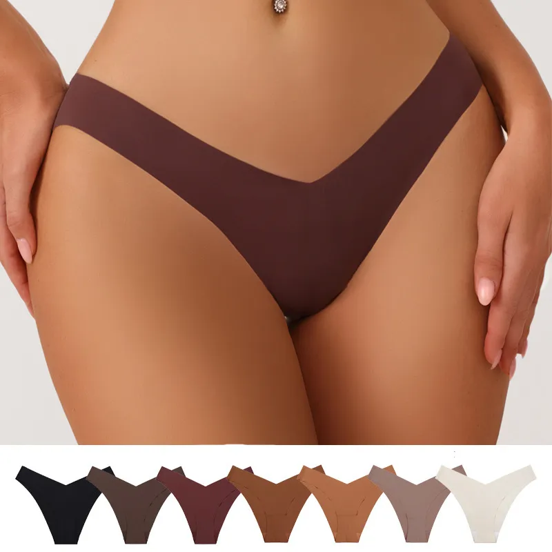 Women Fashion Solid Color Simple Low-Waist Seamless Ice Silk Thin Thong