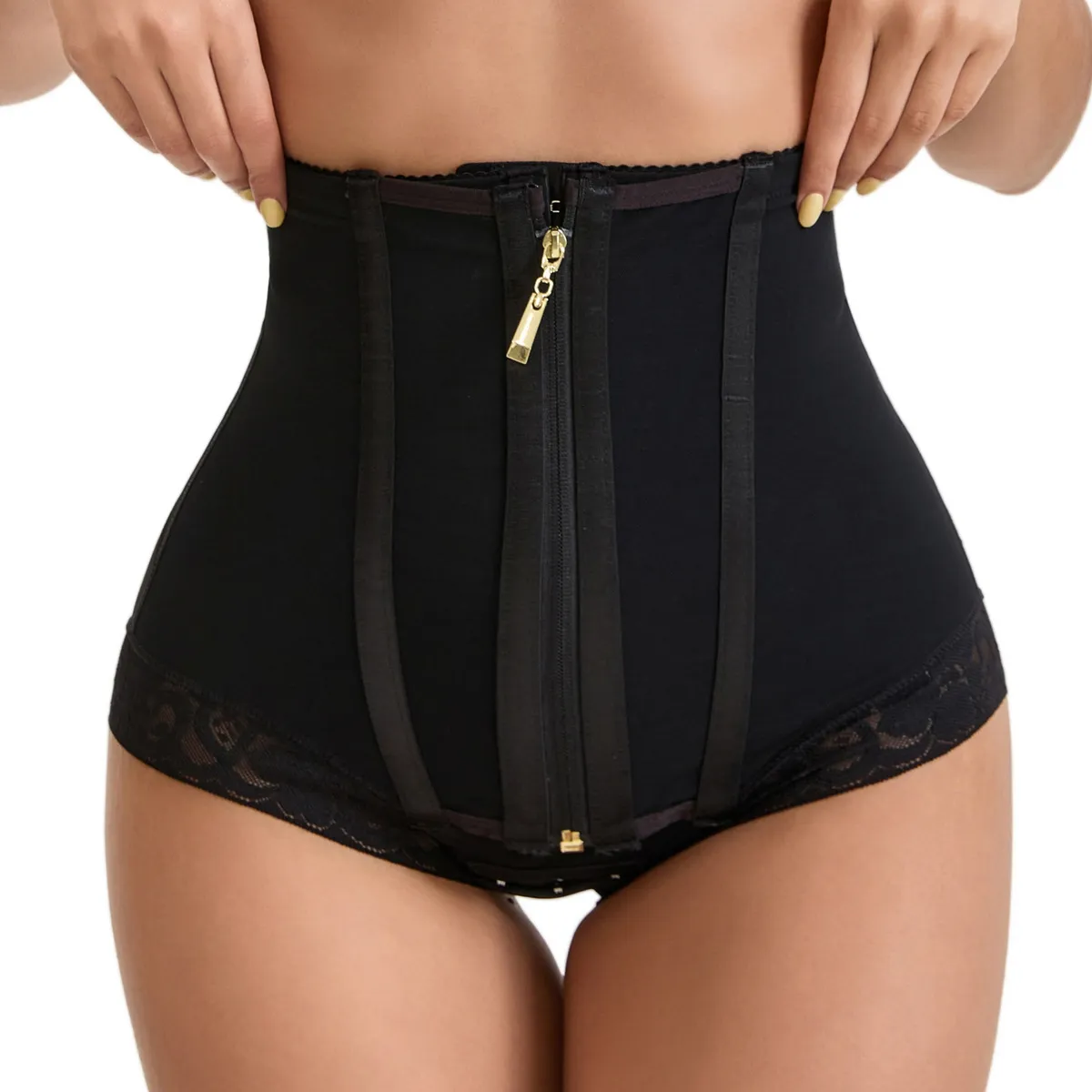 Women Fashion Solid Color High Waist Abdominal Zipper Shapewear