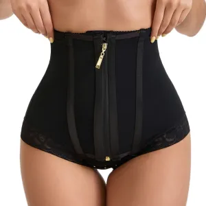 Women Fashion Solid Color High Waist Abdominal Zipper Shapewear