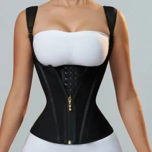 Women Fashion Solid Color 15-Bone Vest High Elastic Mesh Zipper-Breasted Shapewear
