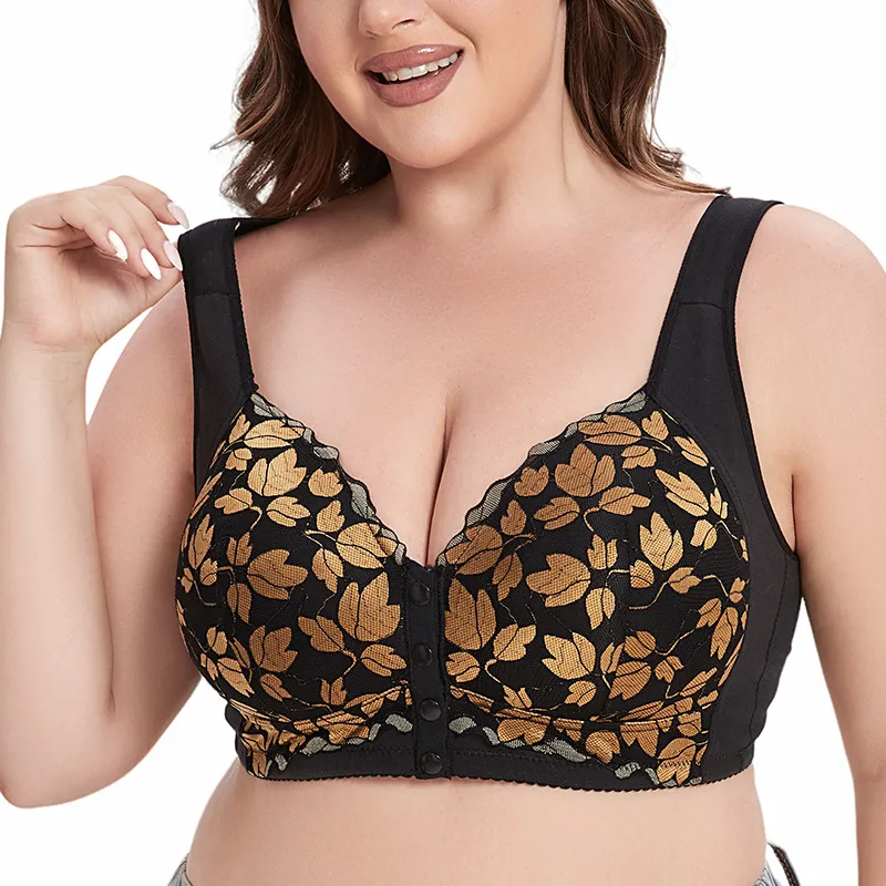 Women Fashion Plus Size Printed Front Buckle Bra