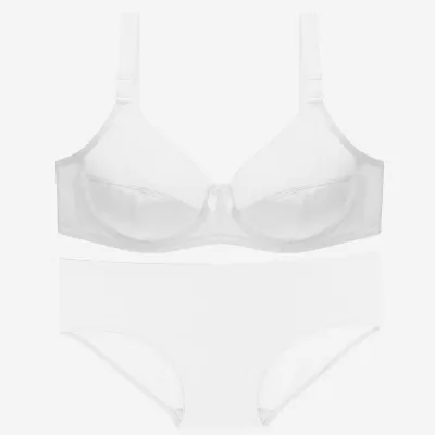 Women Fashion Simple Solid Color Plus Size Ultra-Thin Breathable Bra Underwear Set