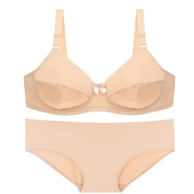 Women Fashion Simple Solid Color Plus Size Ultra-Thin Breathable Bra Underwear Set
