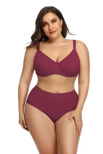 Women Fashion Simple Solid Color Plus Size Ultra-Thin Breathable Bra Underwear Set