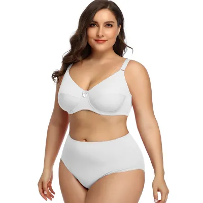 Women Fashion Simple Solid Color Plus Size Ultra-Thin Breathable Bra Underwear Set