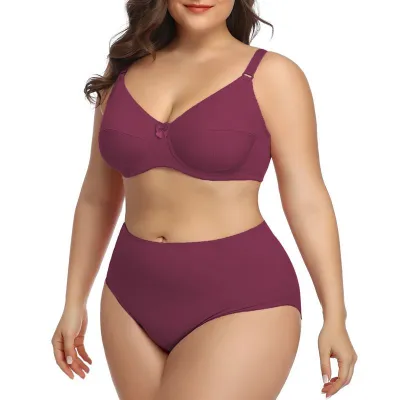 Women Fashion Simple Solid Color Plus Size Ultra-Thin Breathable Bra Underwear Set