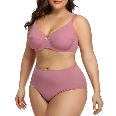Women Fashion Simple Solid Color Plus Size Ultra-Thin Breathable Bra Underwear Set