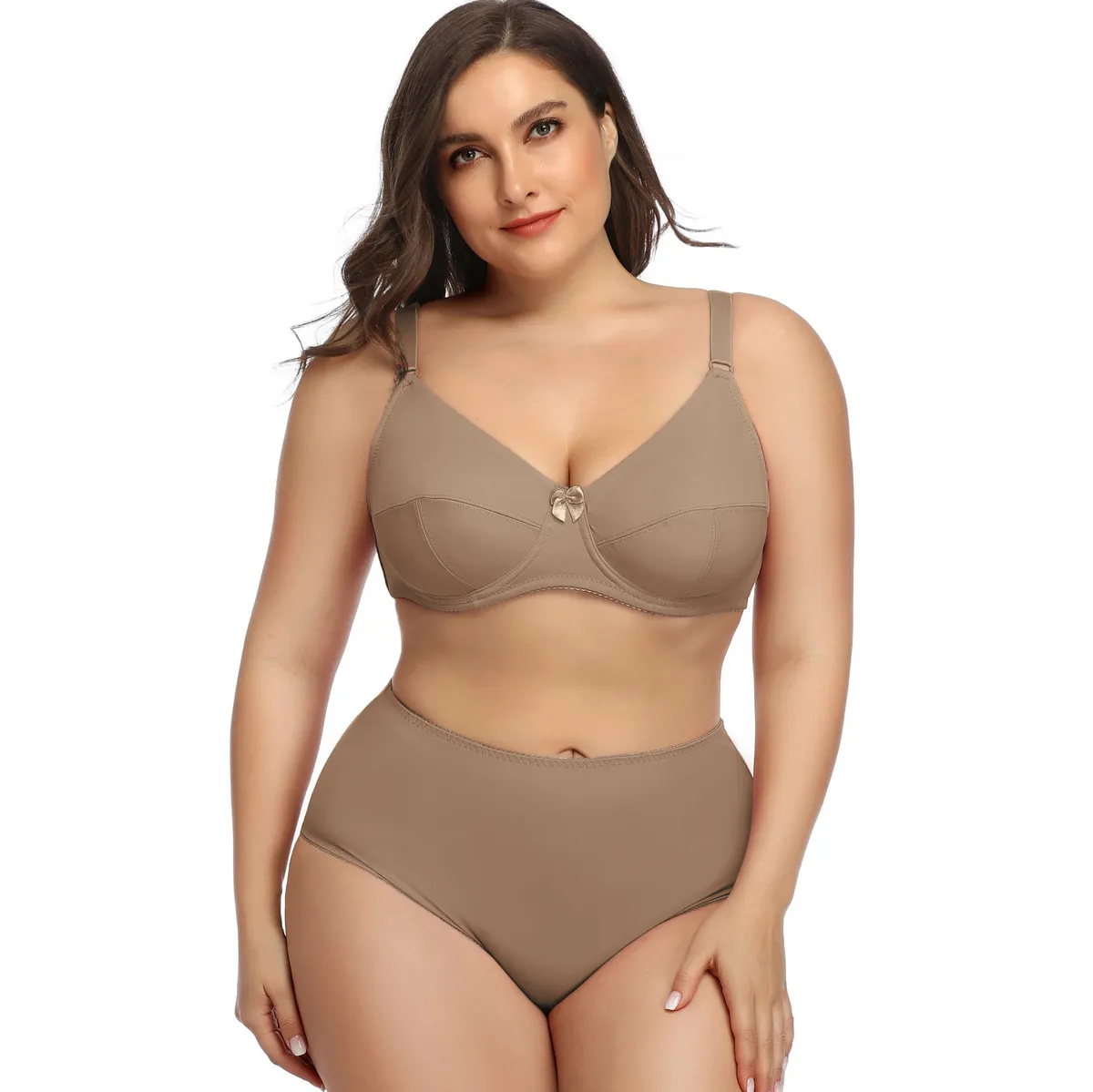 Women Fashion Simple Solid Color Plus Size Ultra-Thin Breathable Bra Underwear Set