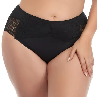 Women Fashion Sexy Solid Color Lace Plus Size High Waist Underpants