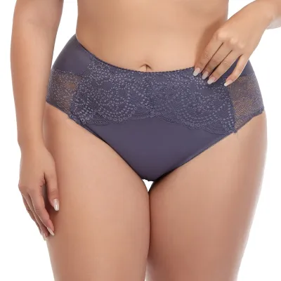 Women Fashion Sexy Solid Color Lace Plus Size High Waist Underpants