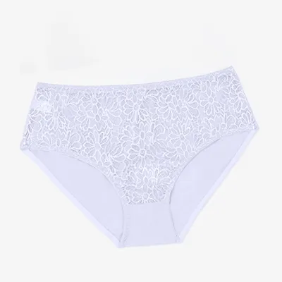 Women Fashion Sexy Plus Size Solid Color Lace Mid-Waist Underpants