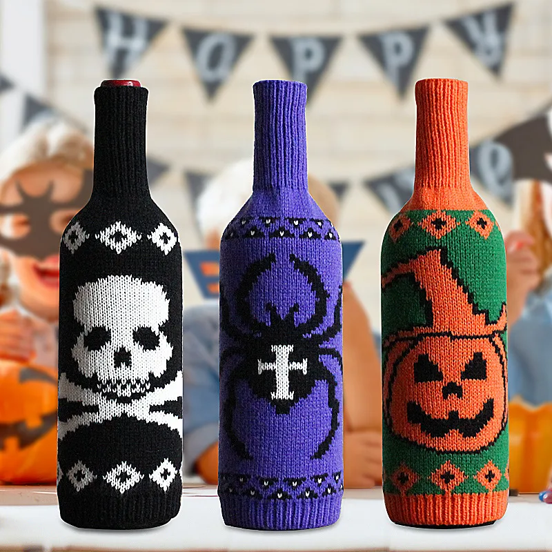 Halloween Knitted Skull Pumpkin Wine Bottle Bag Table Decoration