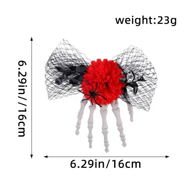 Halloween Skull Hand Bone Rose Flower Mesh Hairpin Side Clip Decoration