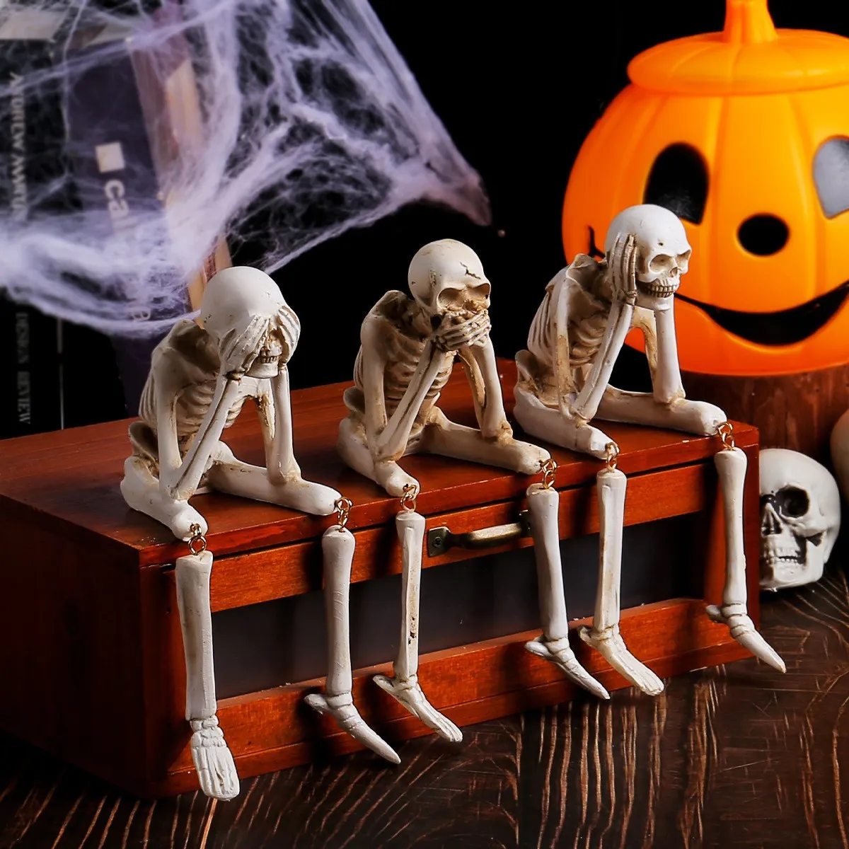 Halloween Skull Resin Ornament - Don't Listen Don't Look Don't Say Skeleton Craft Decor