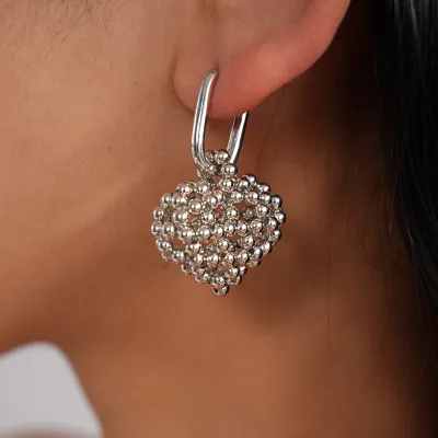 Women Fashion Cold Wind Love Hollow Beads Earrings