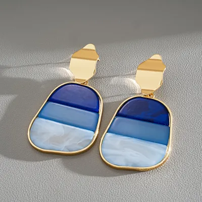 Women Fashion Geometric Contrast Acrylic Square Silver Pin Earrings