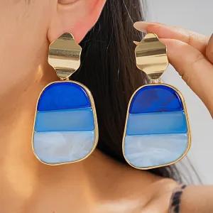Women Fashion Geometric Contrast Acrylic Square Silver Pin Earrings