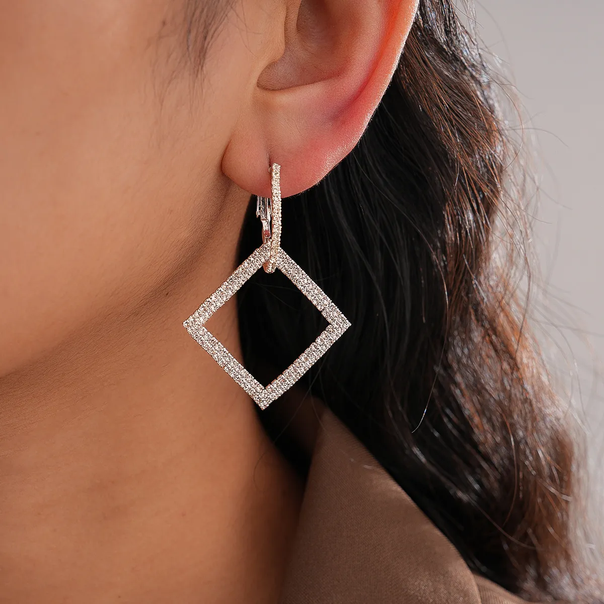 Women's Fashion Rhinestone Square Geometric Silver Alloy Pin Earrings