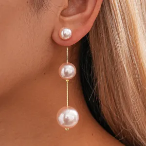 Women Elegant Imitation Pearl Beaded Geometric Earrings