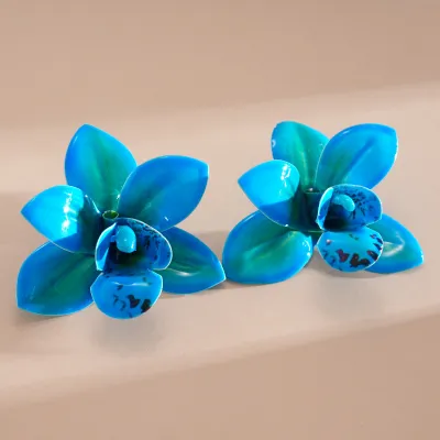 Women Fashion Elegant Drop Glue Floral Silver Pin Earrings
