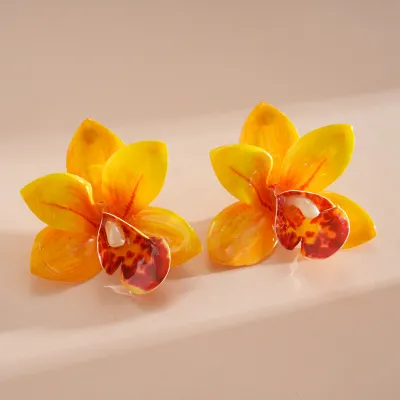 Women Fashion Elegant Drop Glue Floral Silver Pin Earrings