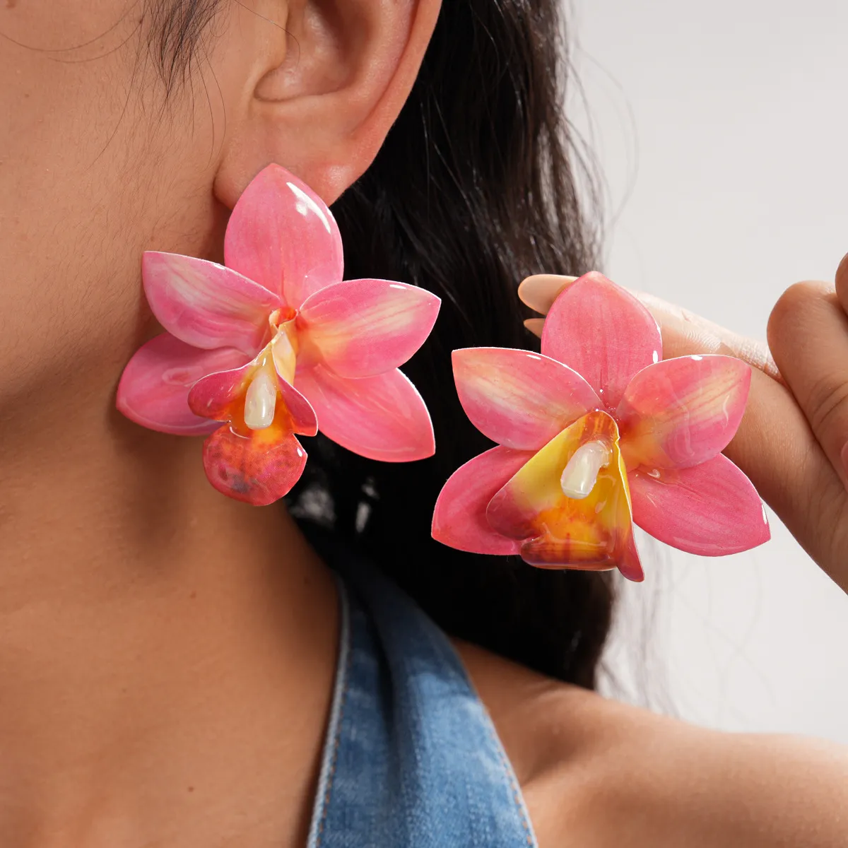 Women Fashion Elegant Drop Glue Floral Silver Pin Earrings
