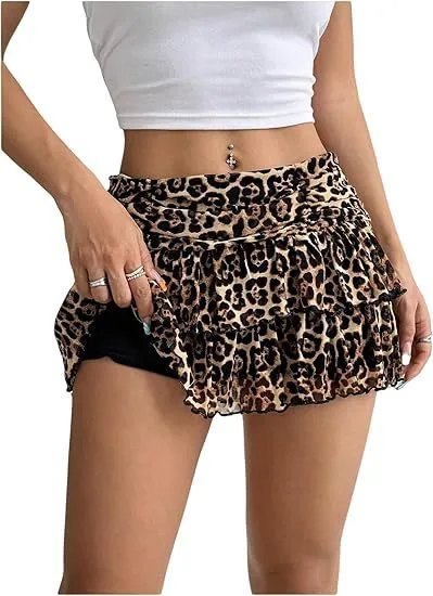 Women Fashion Sexy Solid Color Multi-Layer Lace Mesh Cake Stacked Mini Skirt