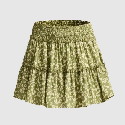 Women Fashion Sexy Leopard Printed High Waist Elastic Shorts Lined Pleated Mini Skirt