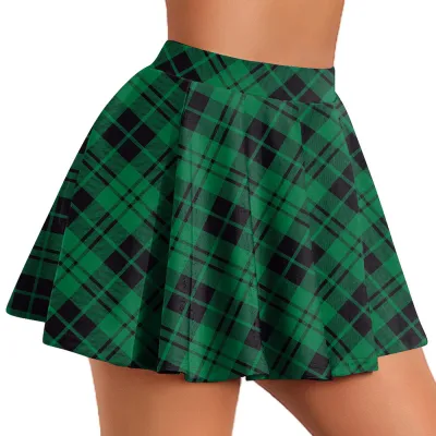 Women Fashion Sexy Plaid Digital Print Pleated Mini Skirt