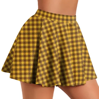 Women Fashion Sexy Plaid Digital Print Pleated Mini Skirt
