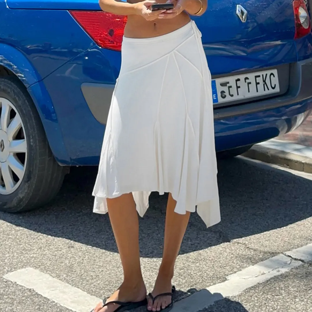 Women Fashion Elegant Solid Color Pleated Irregular Midi Skirt