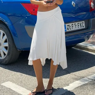 Women Fashion Elegant Solid Color Pleated Irregular Midi Skirt