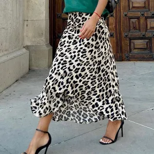 Women Fashion Leopard Print Loose Maxi Skirt