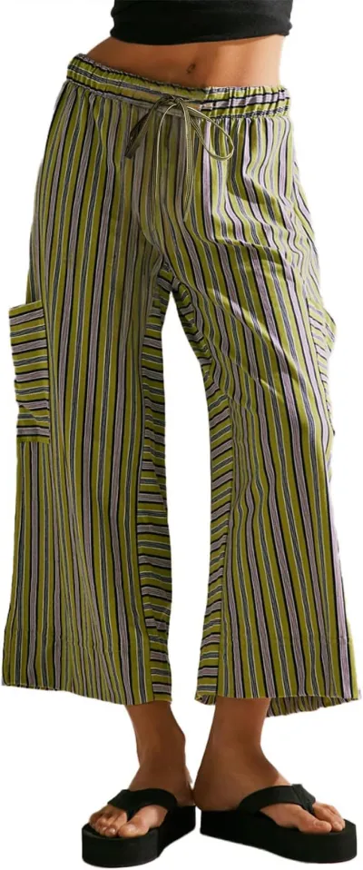 Women Fashion Casual Summer Stripe Breathable Drawstring Wide Leg Pants