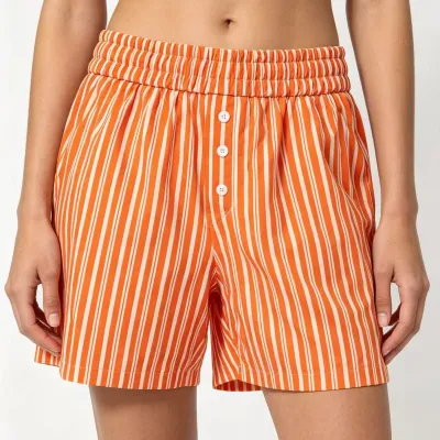 Women Fashion Casual Spring And Summer Stripe Button Loose Shorts