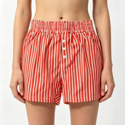Women Fashion Casual Spring And Summer Stripe Button Loose Shorts
