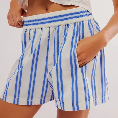 Women Fashion Casual Summer Stripe Elastic Pocket Loose Shorts
