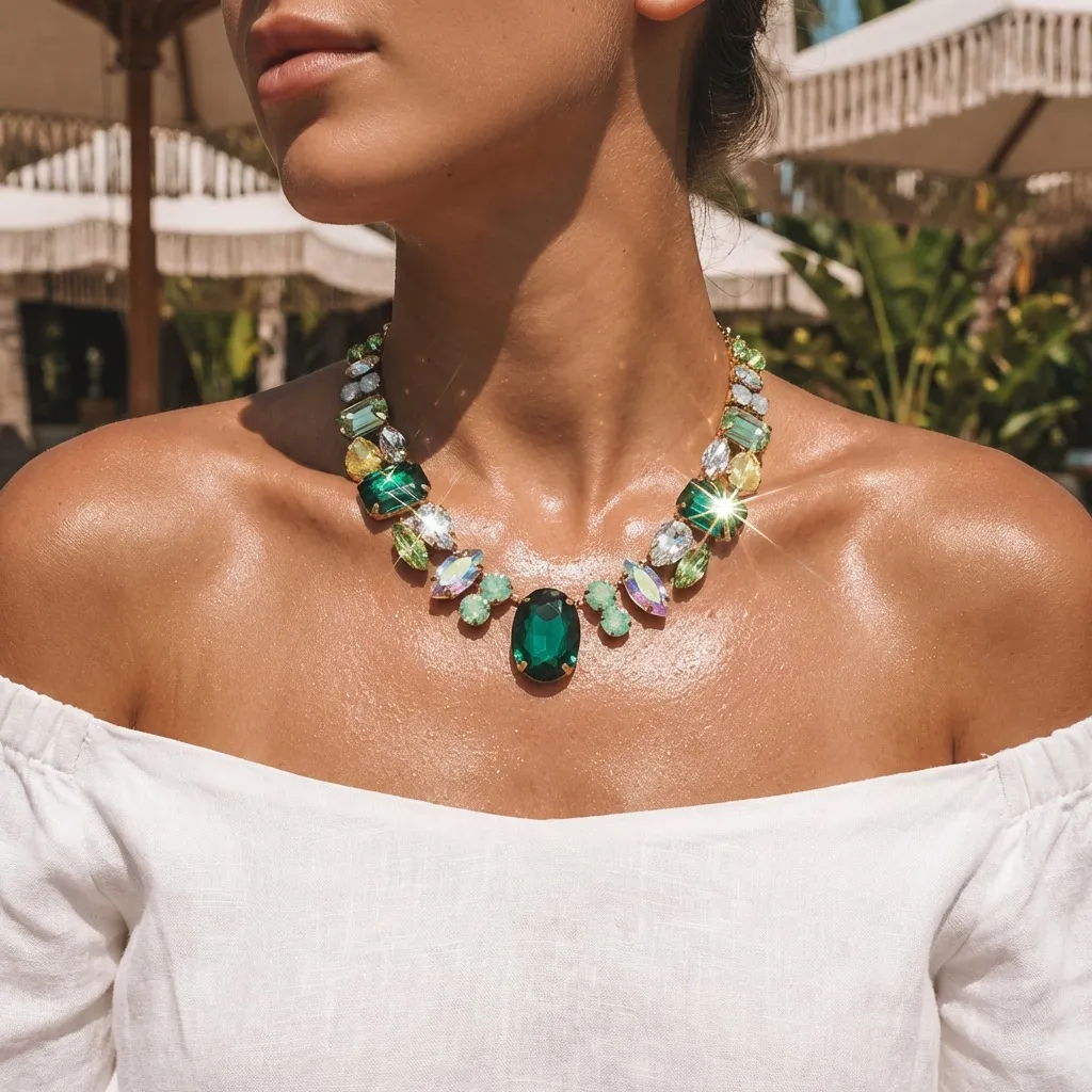 Women Fashion Exaggerated Colorful Diamond Gemstone Necklace