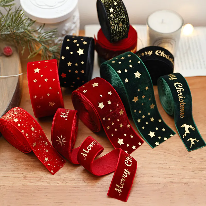 Christmas Flannel Bronzing Bow Printed Tree Decoration Ribbon