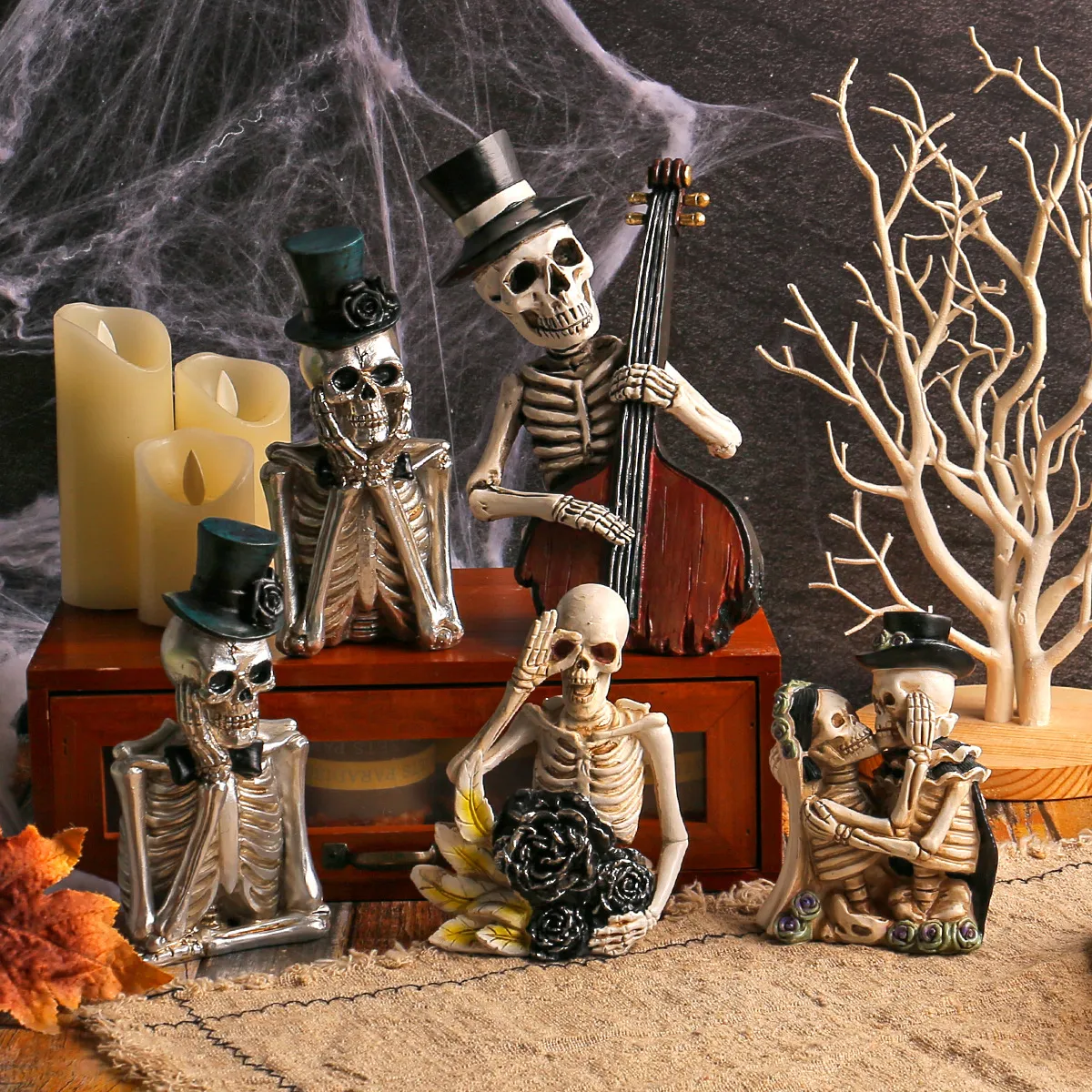 Halloween Cartoon Skull Resin Ornament Decorations for Party