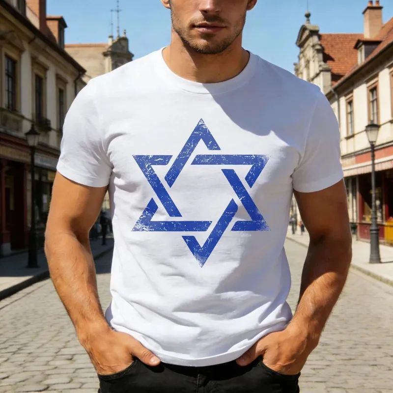 Men Fashion Casual Summer Hexagram Print Short-Sleeve T-Shirt