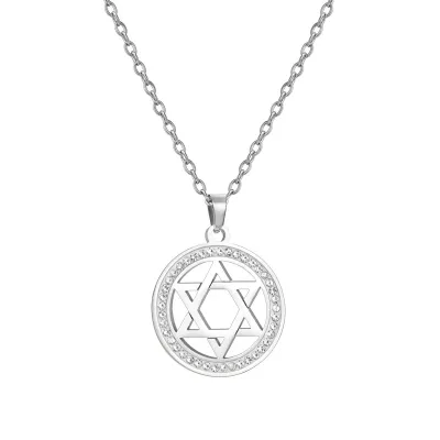 Women Fashion Stainless Steel Hexagram Zircon Chain Necklace