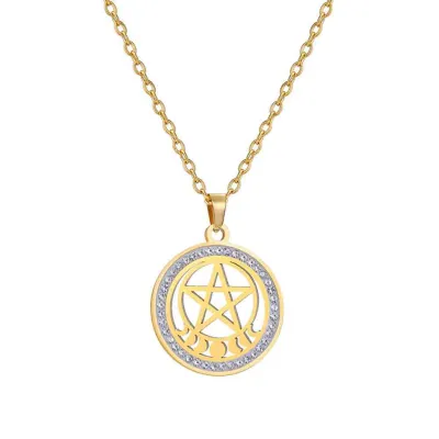 Women Fashion Stainless Steel Hexagram Zircon Chain Necklace