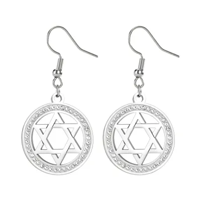 Women Fashion Zircon Hexagram Round Pendant Earrings